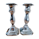 Pair of silver metal candle holders