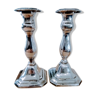 Pair of silver metal candle holders