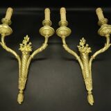 Pair of large Louis XVI style flower sconces from the 19th century - gilt bronze