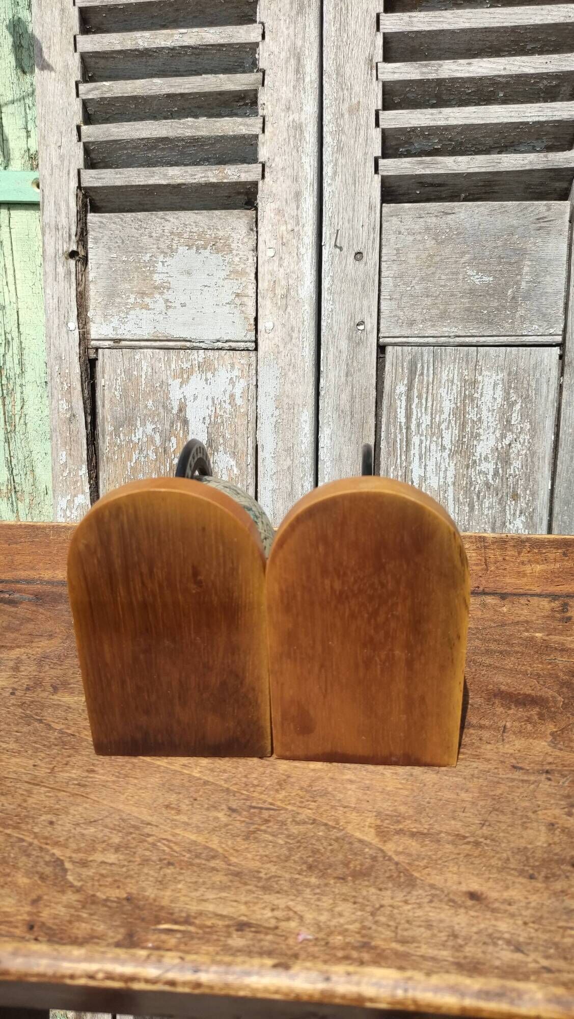 Pair of greenhouses vintage wooden books world map