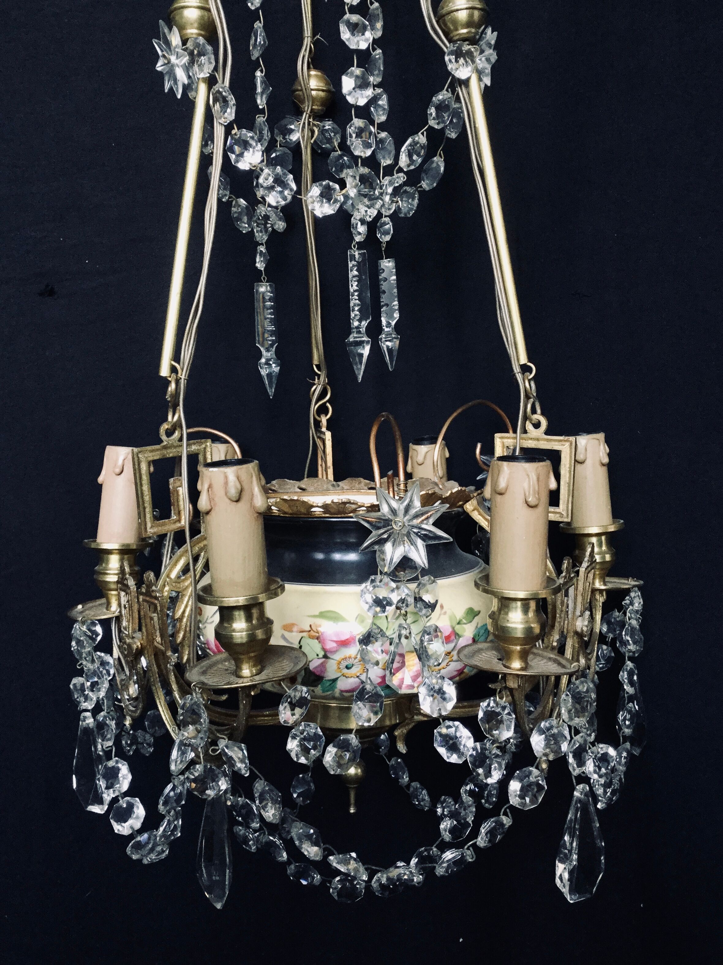 Lustre 6 lights in Crystal, Bronze, and Earthenware