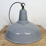 Industrial British Grey Enamel Factory Pendant Lamp, 1960s
