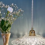 Suspension abat-jour vintage en verre moulé - collection vaisselle -