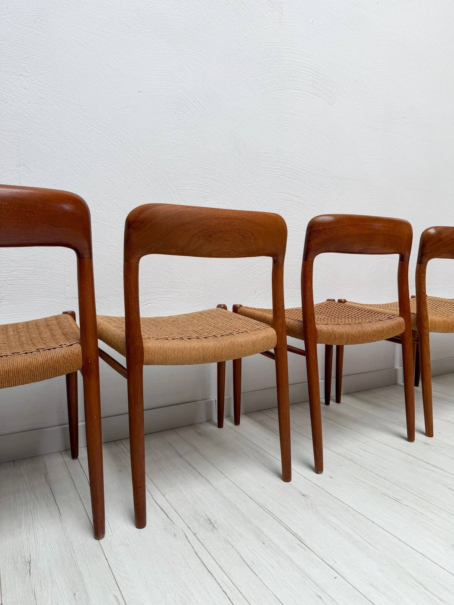 1950s set of 6 vintage Danish teak dining chairs No. 75 by Niels O. Møller