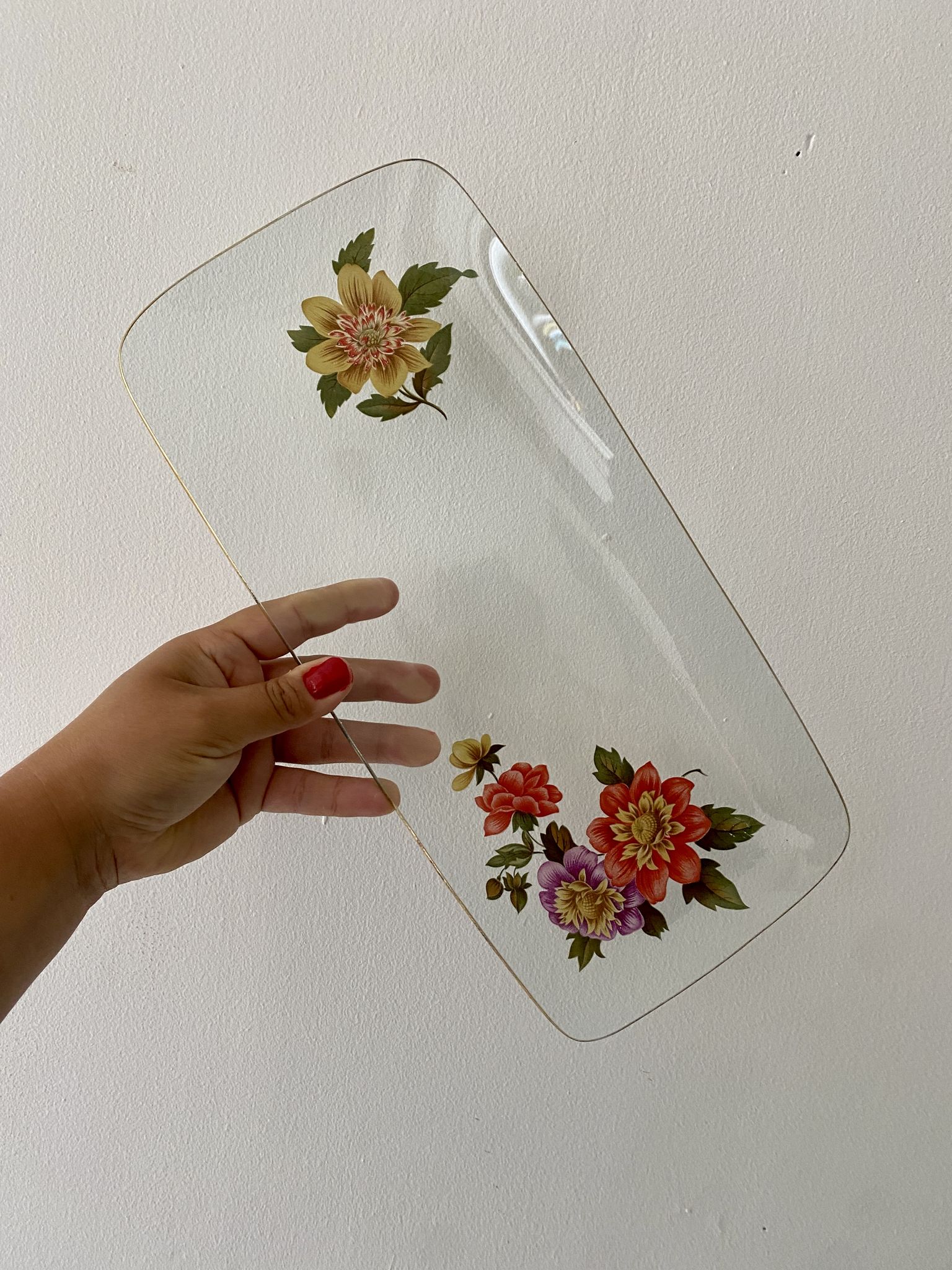 Vintage glass cake dish flower designs