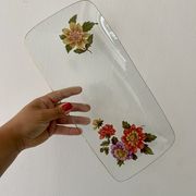 Vintage glass cake dish flower designs