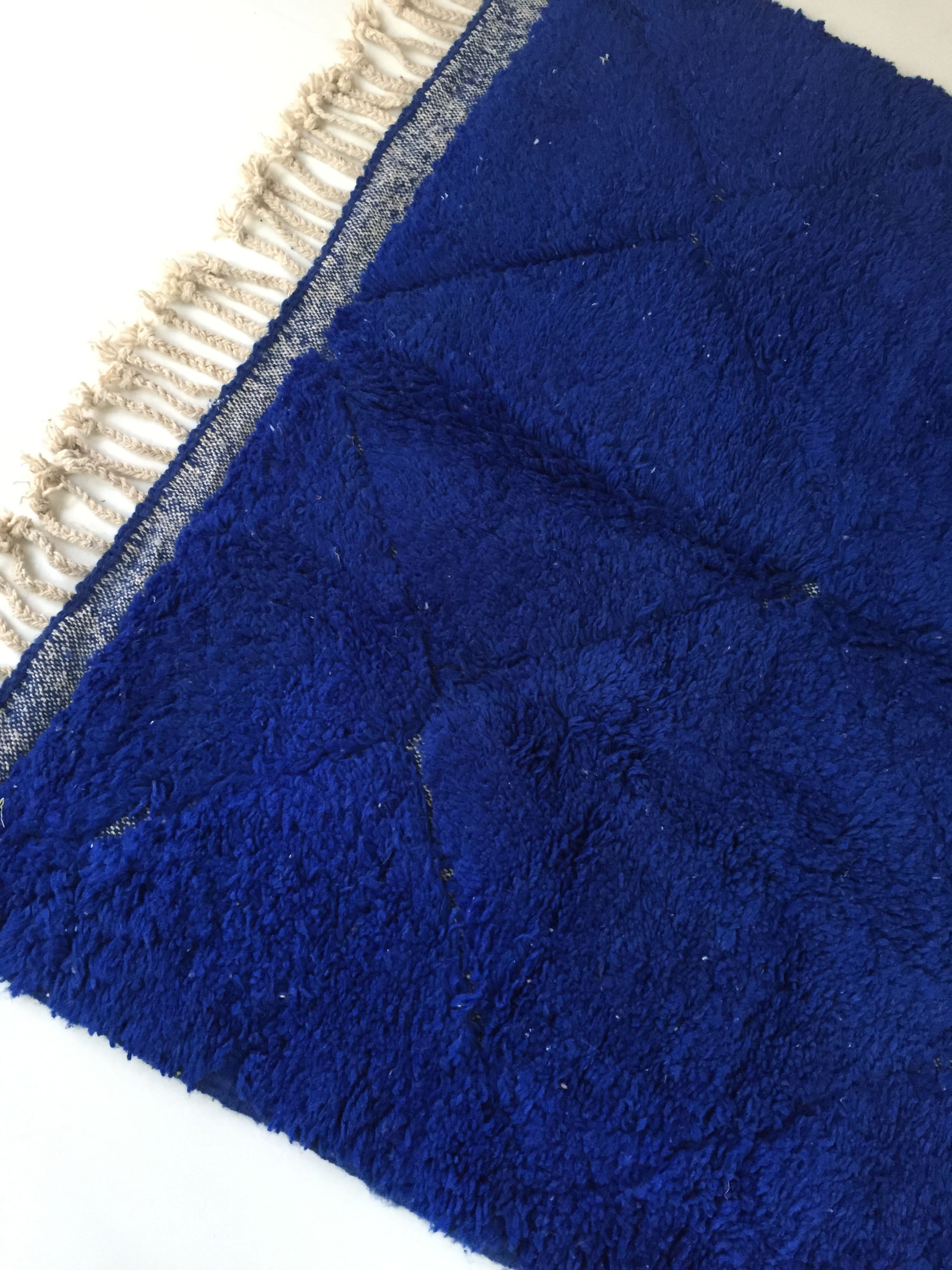 Moroccan berber carpet beni ouarain intense blue with engraved diamonds 246x160cm