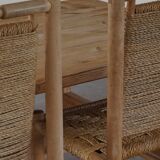 Set of 6 French Mid Century Naturalist Woven Highback Chairs in Solid Elm, 1960s