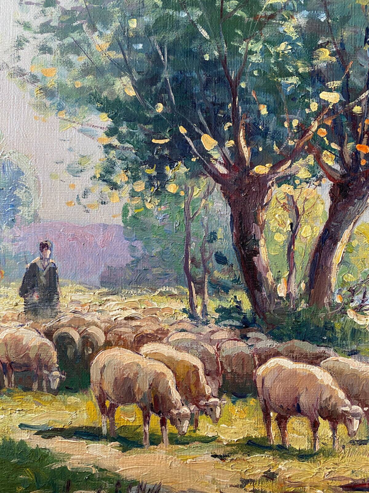 Hst painting "shepherd and sheep near the pond" signed a. disert impressionism