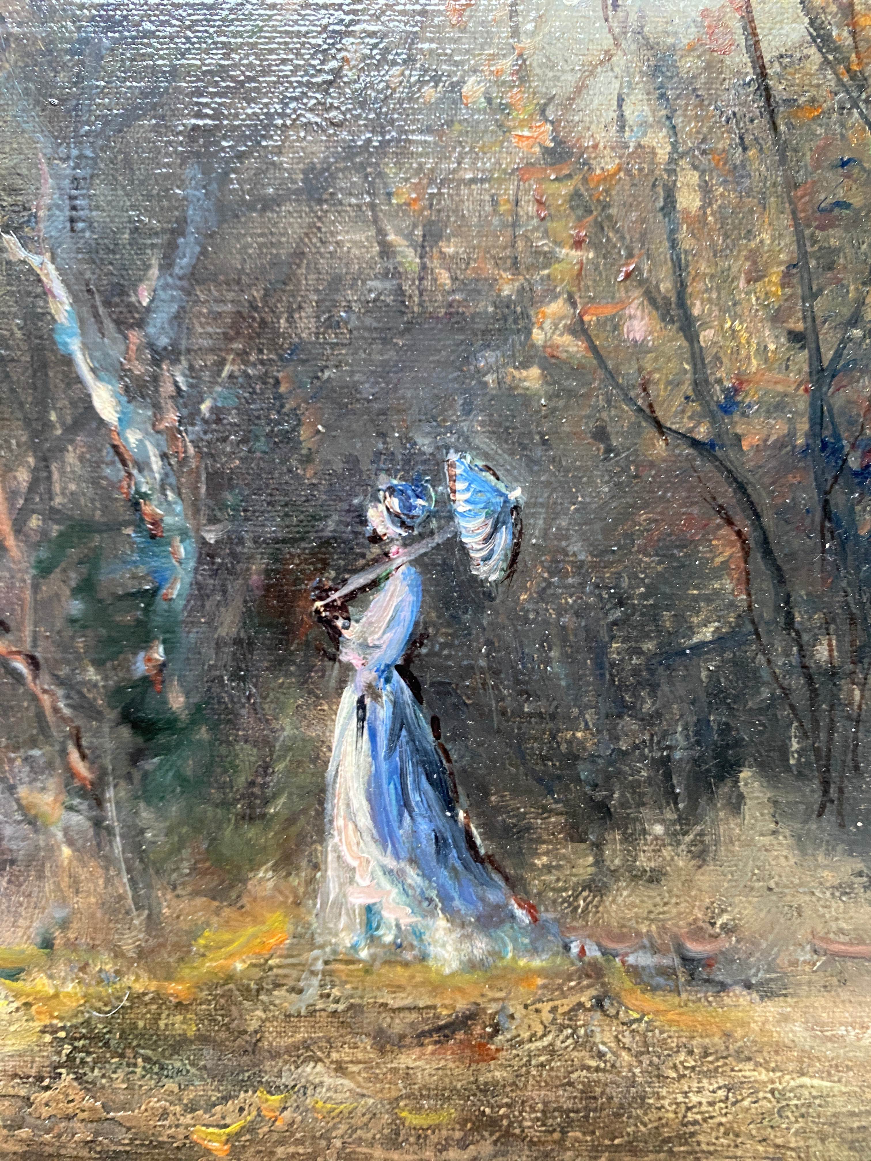 HST painting "The walk, young woman with the umbrella" signed Dervin