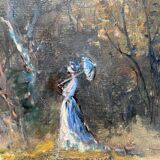 HST painting "The walk, young woman with the umbrella" signed Dervin