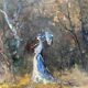 HST painting "The walk, young woman with the umbrella" signed Dervin