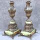 Pair of antique French Art Nouveau bronze vases on a marble base, fireplace decoration, 1800s, Châteaucore cassolettes, unique piece.