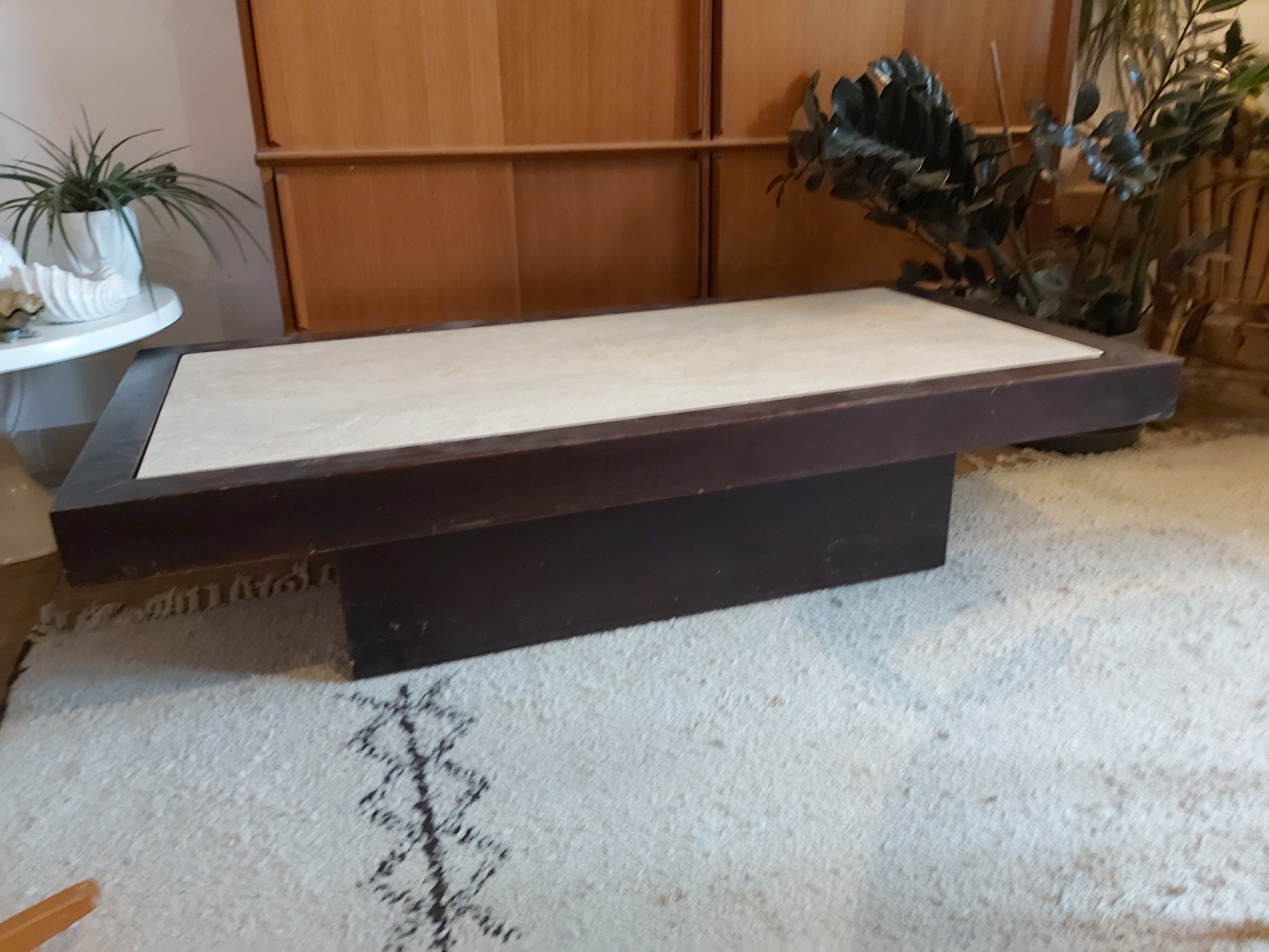 Coffee table 70s and wood and travertine