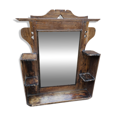 Ancien miroir - étagère Art déco en teck birman