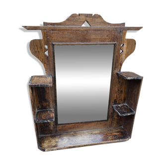 Antique mirror - Art Deco shelf in Burmese teak