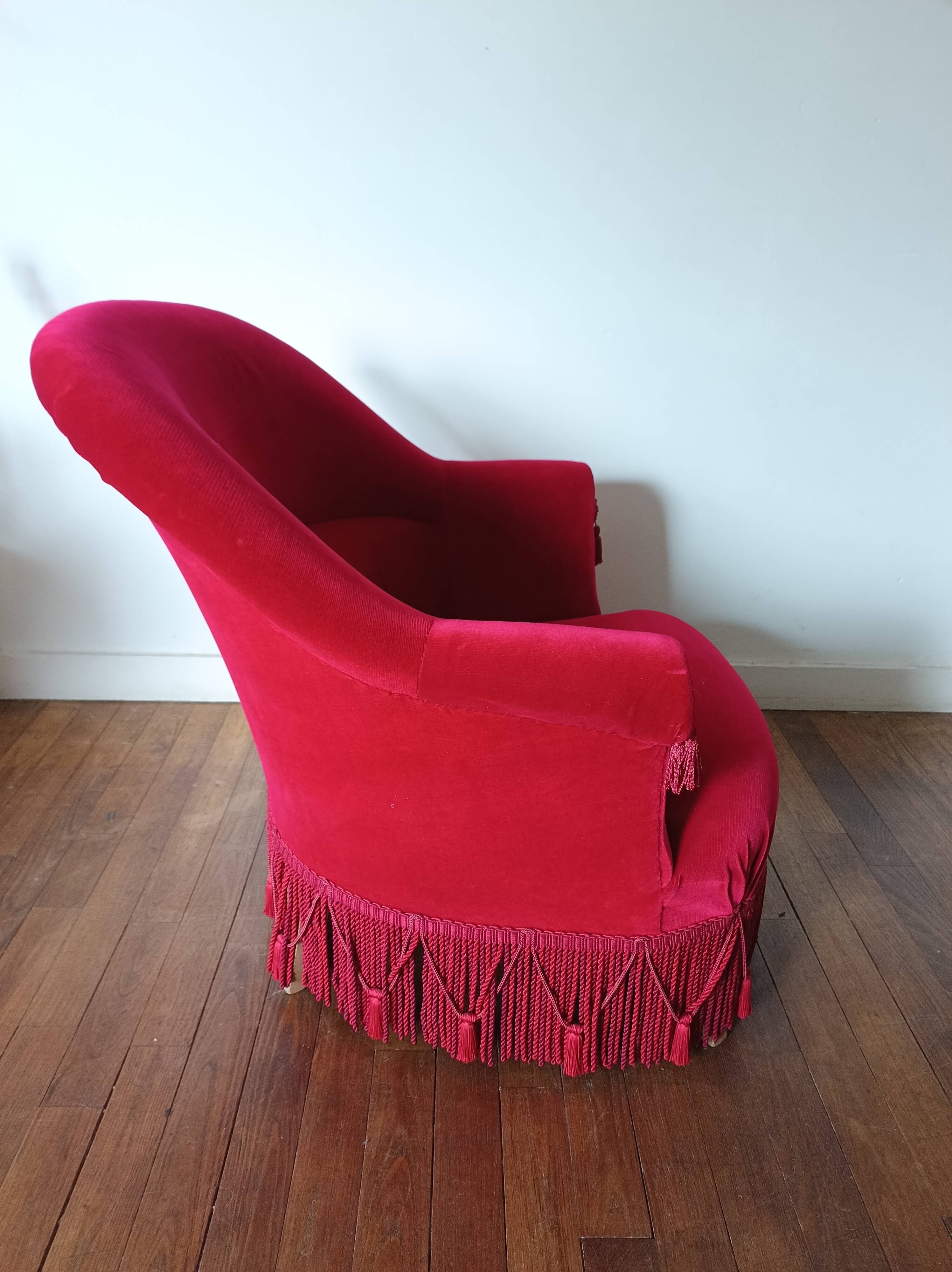 Lot de 2 fauteuils crapauds en velours rouge