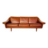 Vintage Danish mid-century Aage Christiansen (Matador) cognac leather sofa 60s