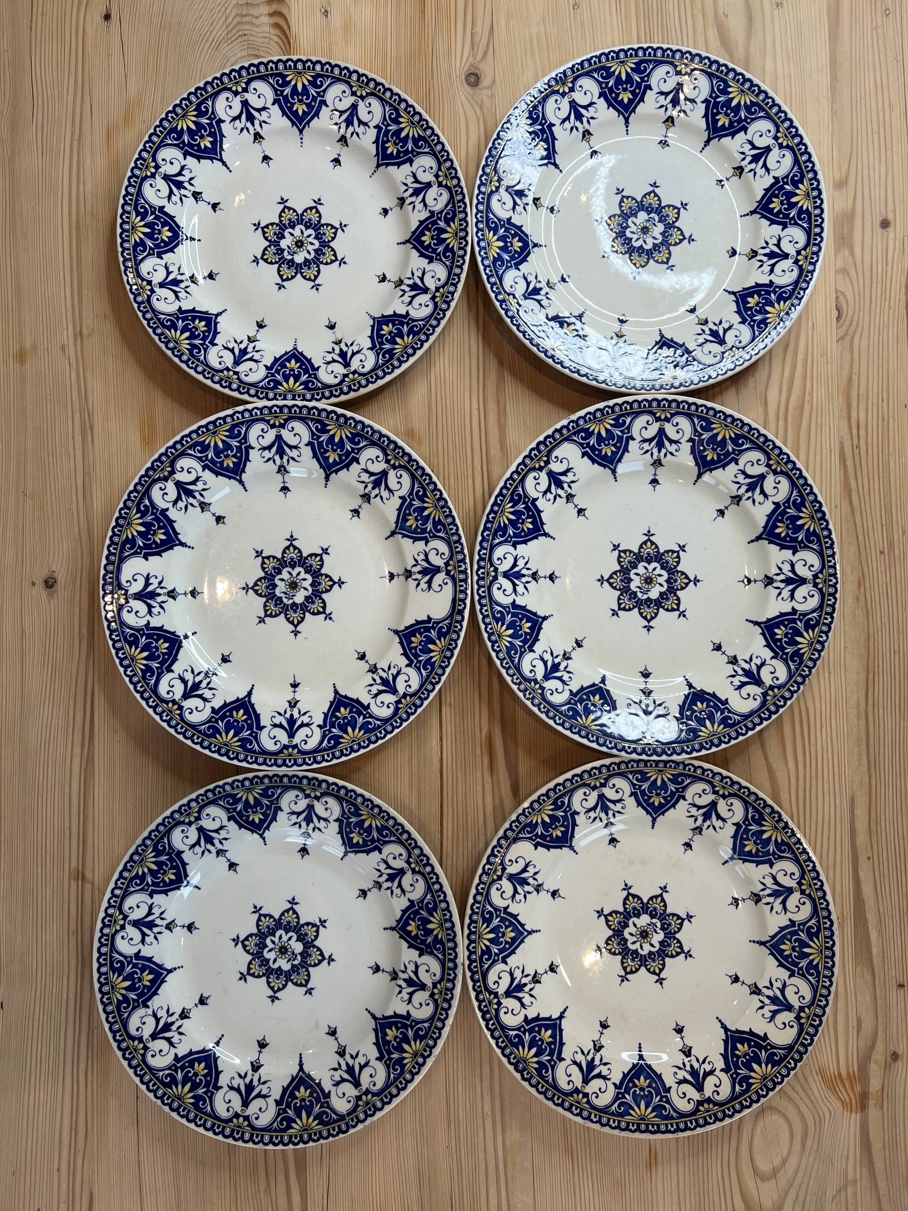 Lot of 6 flat plates, ironstone Sarreguemines Cluny.