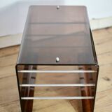Table basse années 70 en plexiglass fumé