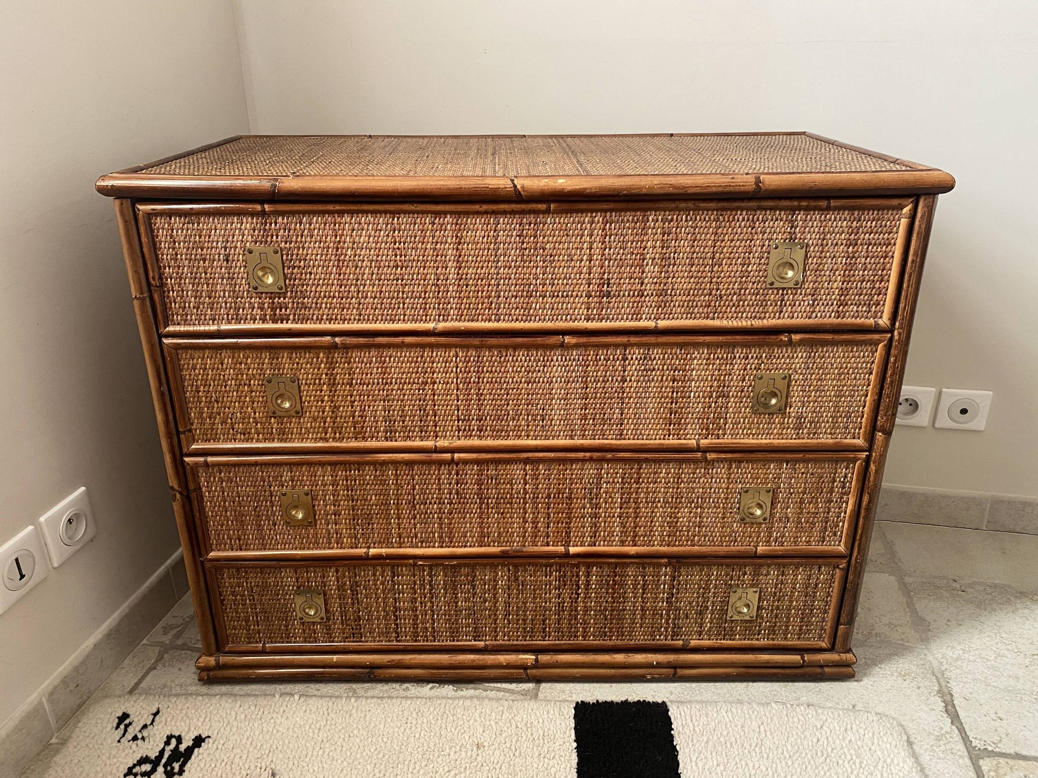 Dal Vera chest of drawers in woven rattan and bamboo 1970