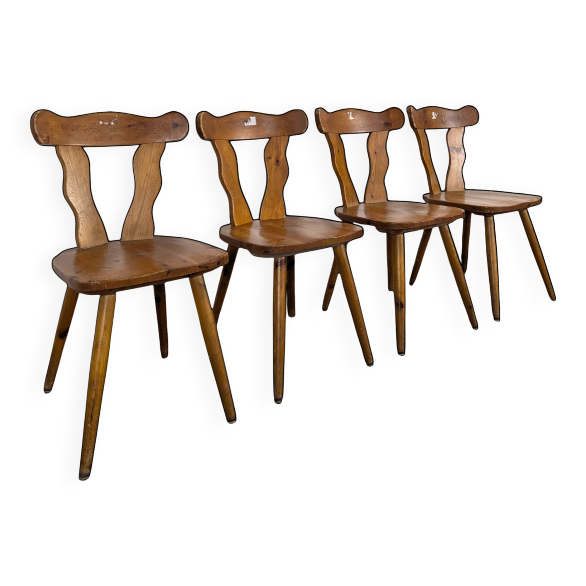 Set of 4 chalet-style pine chairs