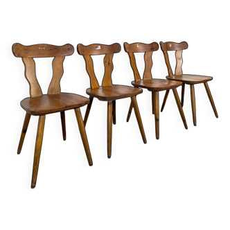 Set of 4 chalet-style pine chairs