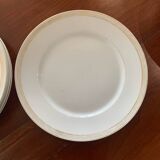 Lot of six flat plates, crockery, old white, gilded