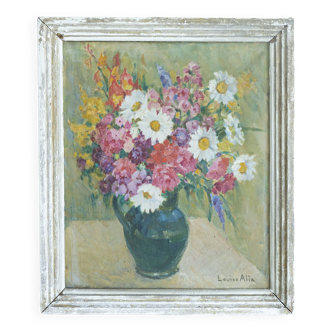 Grand tableau huile toile signé hst nature morte fleur bouquet