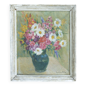 Large oil canvas painting signed hst still life flower bouquet