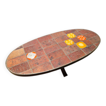 Table basse en pierre de lave et céramique Jean Jaffeux