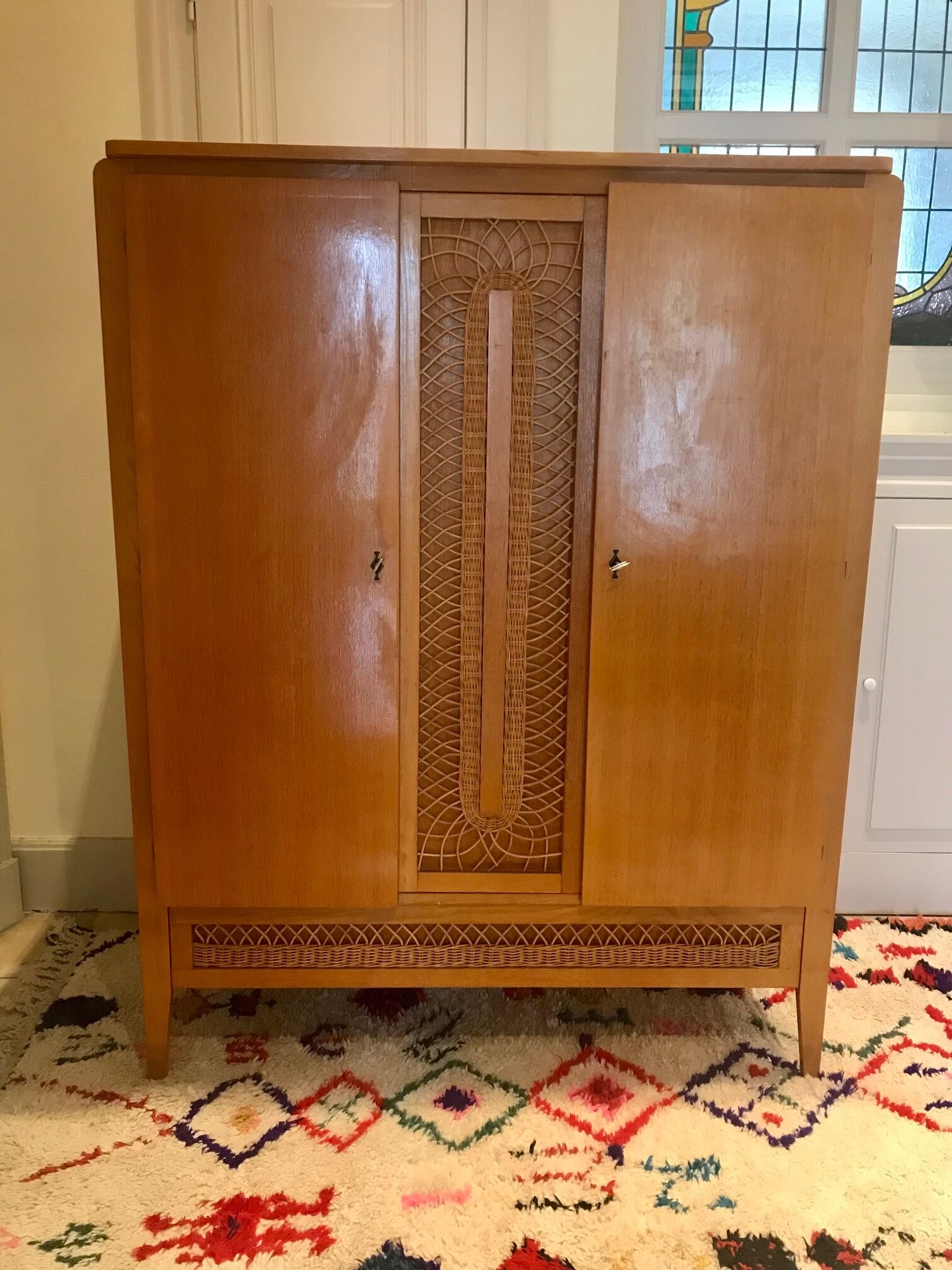 Wood cabinet and rattan 60s