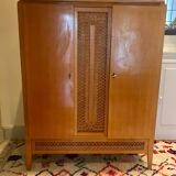Wood cabinet and rattan 60s