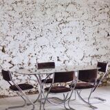 Chrome and smoked glass dining table in the style of Gastone Rinaldi, 1970.