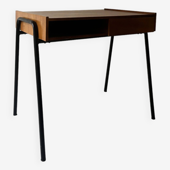 Desk in wood and black metal design 1950