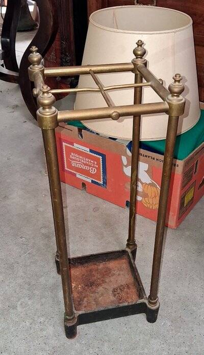 Brass and copper umbrella stands, early 20th century.