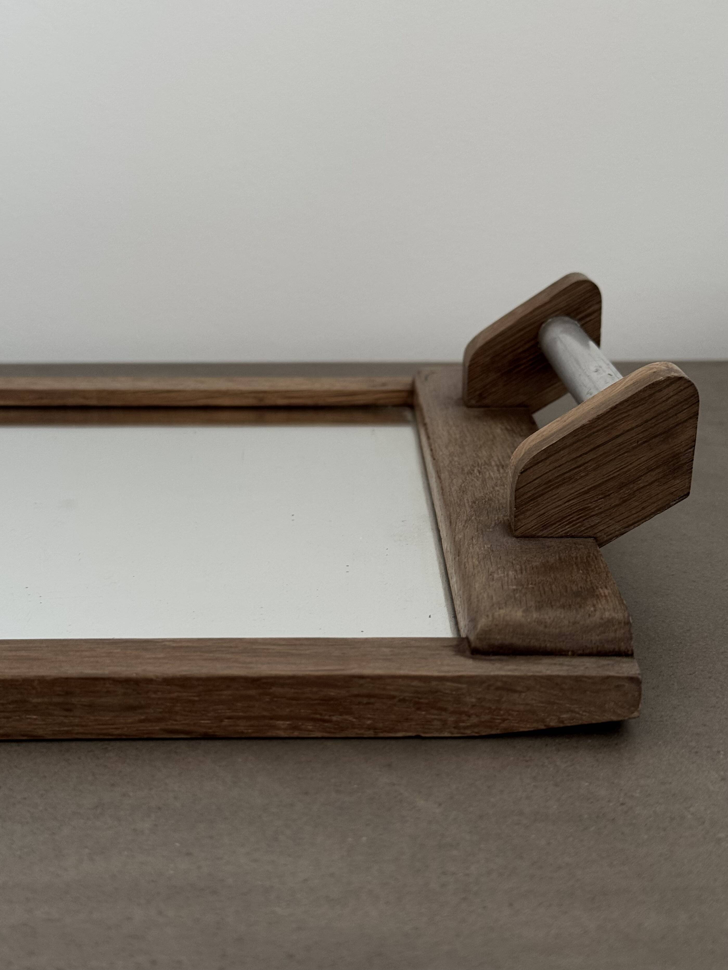Artisanal Vintage Wooden and Metal Mirror Plateau - Brutalist Design