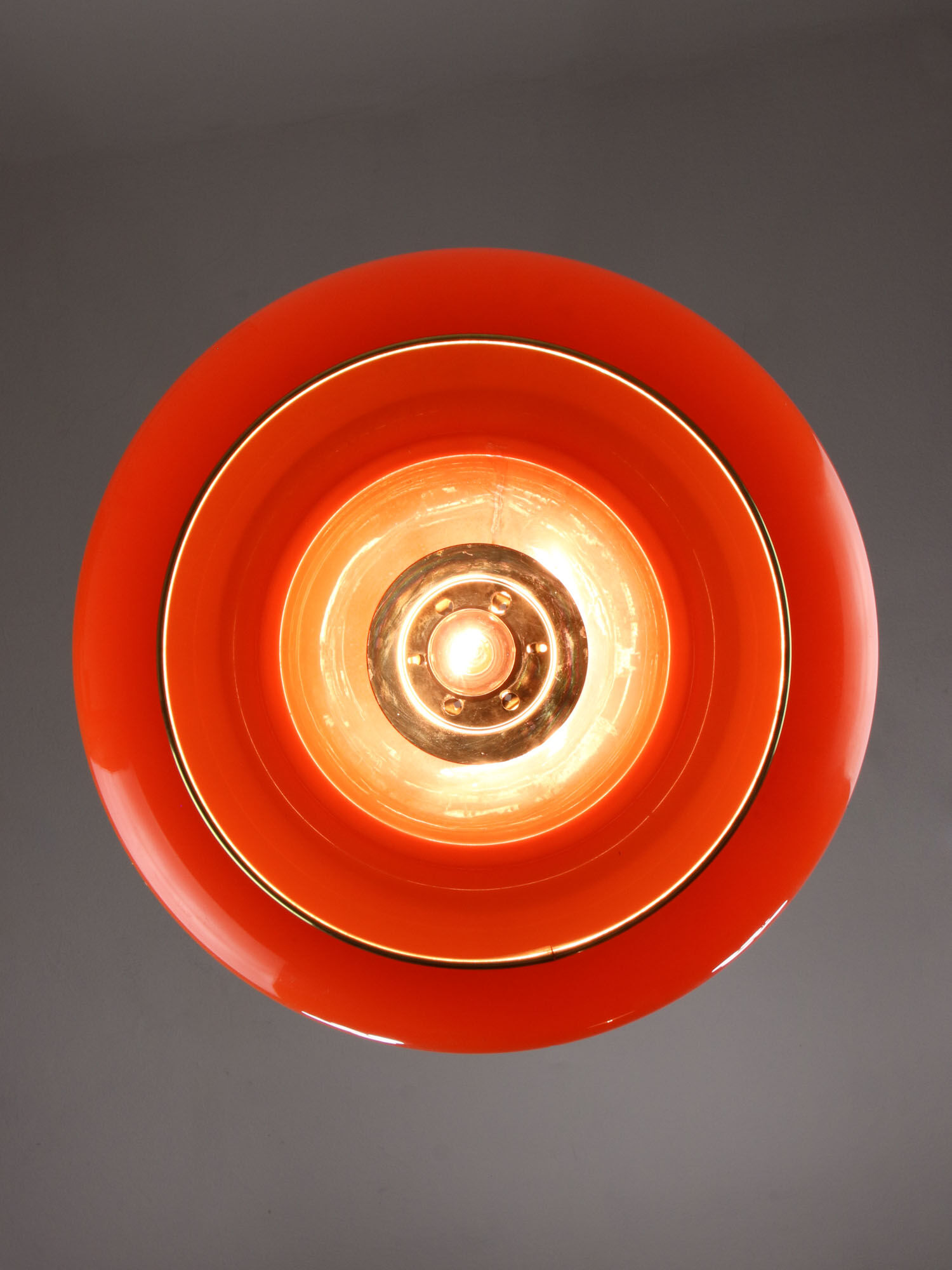 Space-age orange brass and plexiglass pendant lamp 70s
