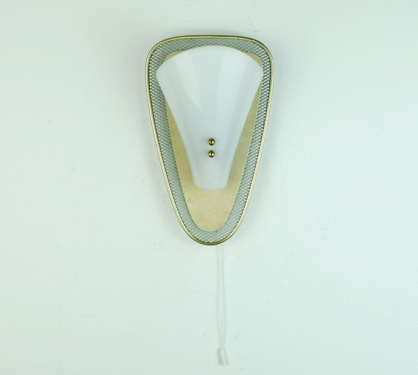 1950s sconce gray metal mesh and brass with white acrylic shade