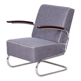 Fauteuil bauhaus restauré, mücke - melder, new upholstery, tchéquie, années 1930