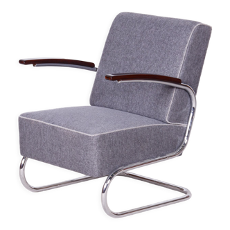 Restored bauhaus armchair, mücke - melder, new upholstery, czechia, 1930s