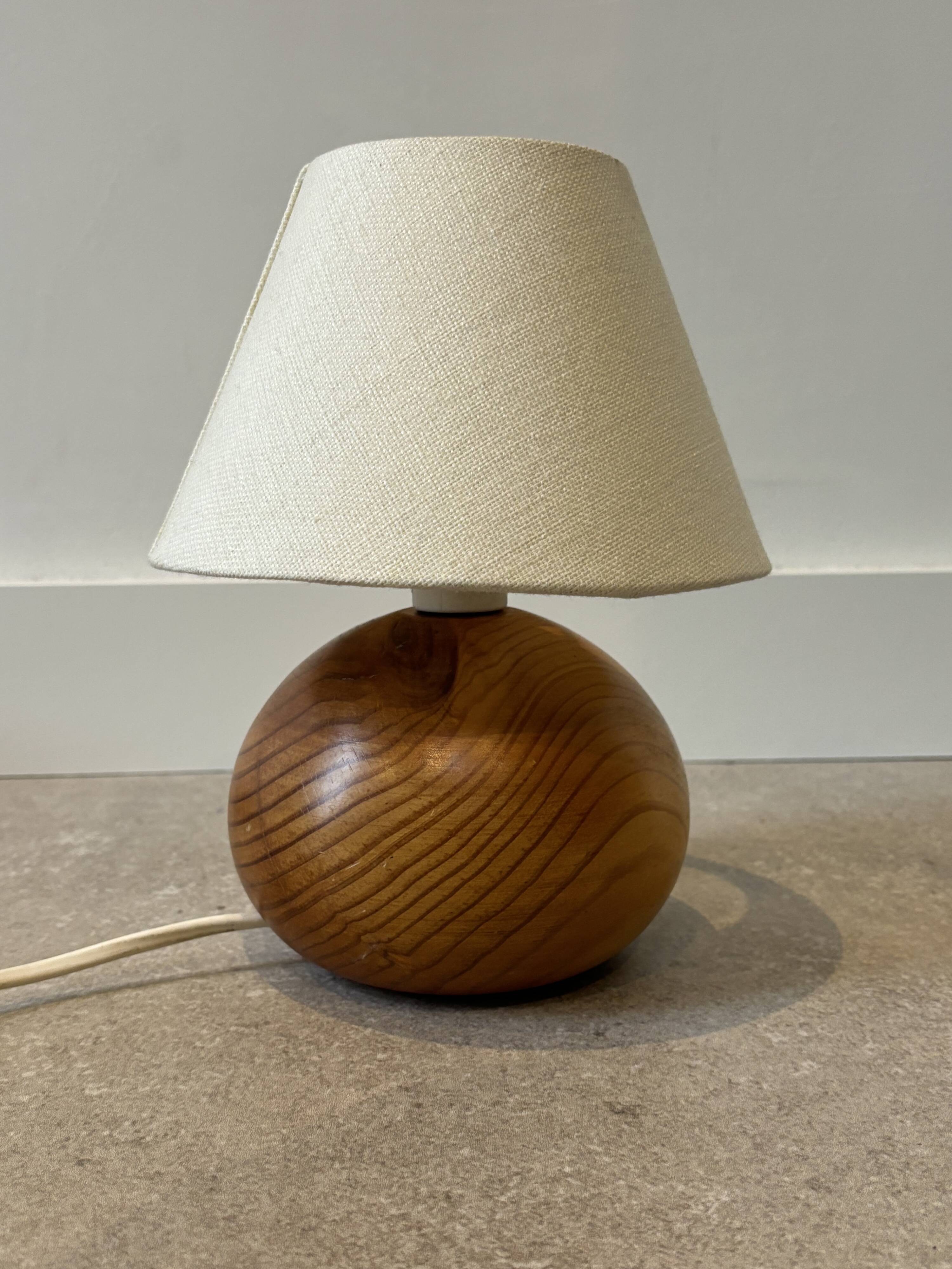 vintage wooden ball lamp small model with fabric shade 80's design
