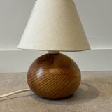 vintage wooden ball lamp small model with fabric shade 80's design