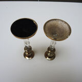 2 antique brass and twisted acrylic candlesticks