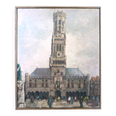Peinture à l’huile Mid Century de Bruges