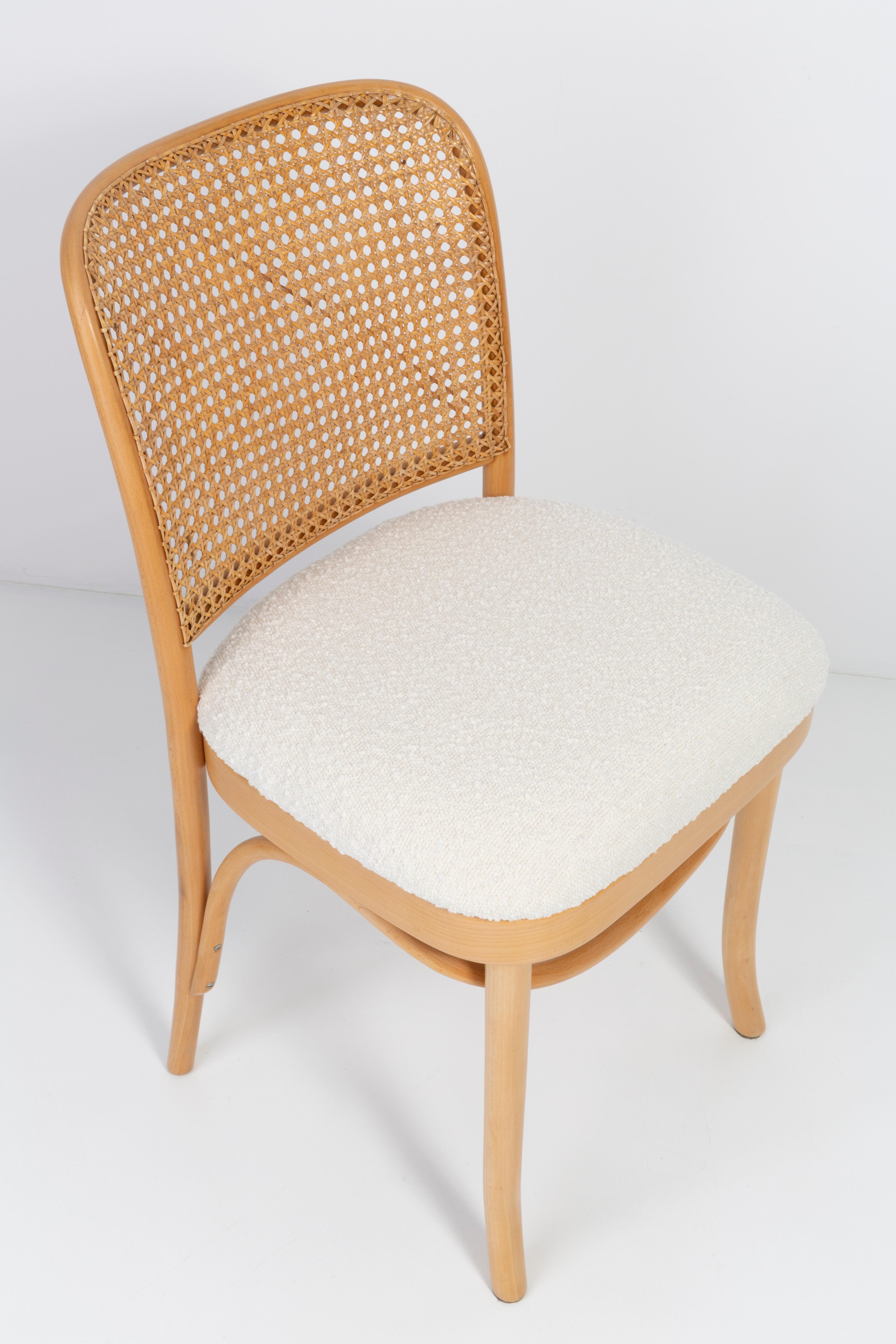 Rattan chair, off-white boucle and Thonet wood, 1960s