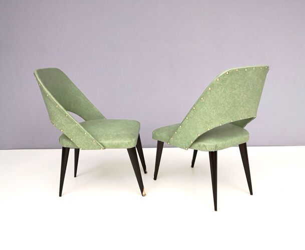 Paire de chaises d’appoint skai vintage avec pieds en bois ébonisé, italie