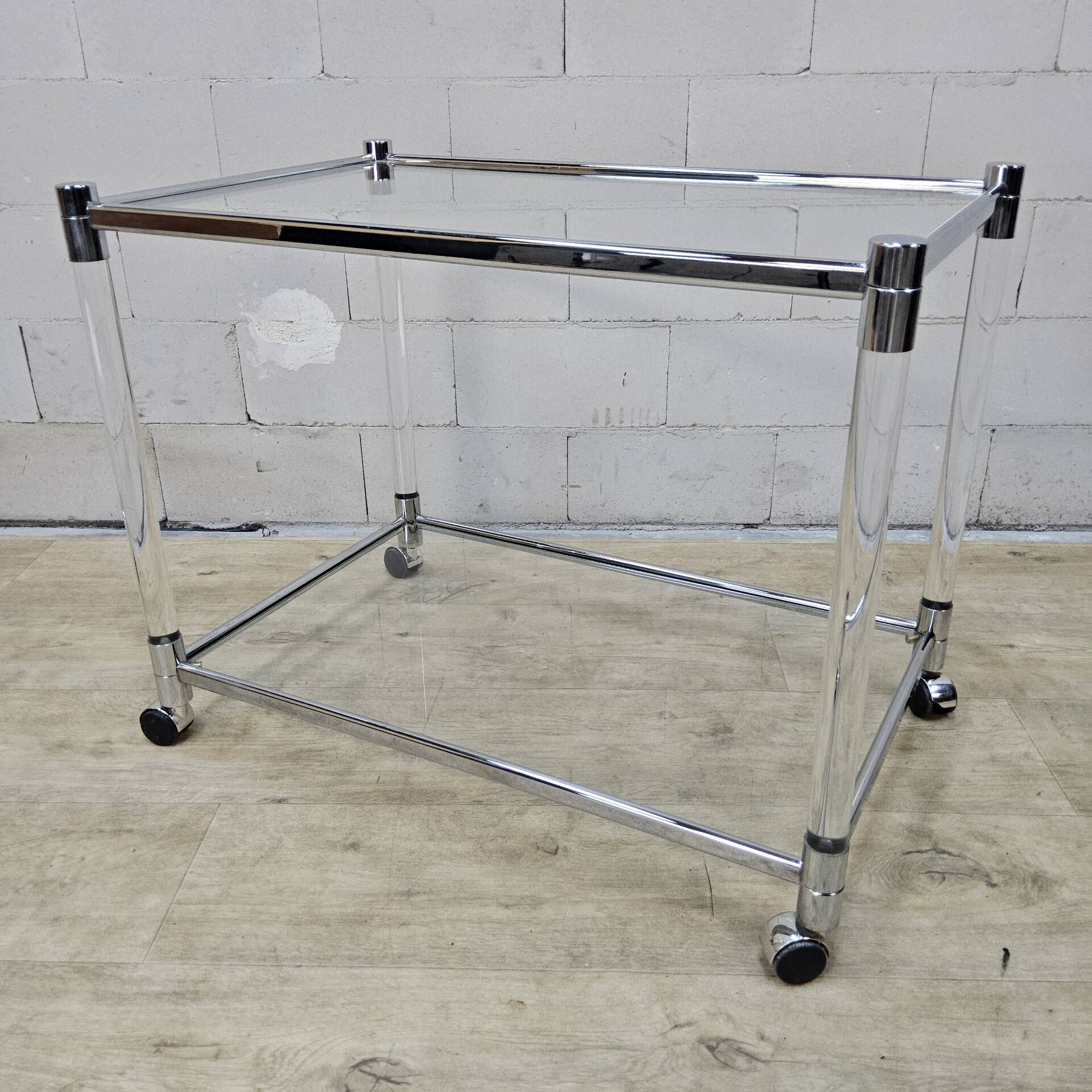 Vintage glass and chrome drinks trolley / tea trolley / side table