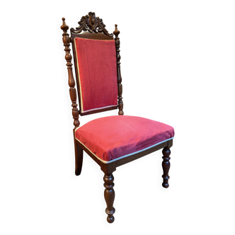 Chaise chauffeuse à haut dossier en acajou sculpté XIXe Napoléon III