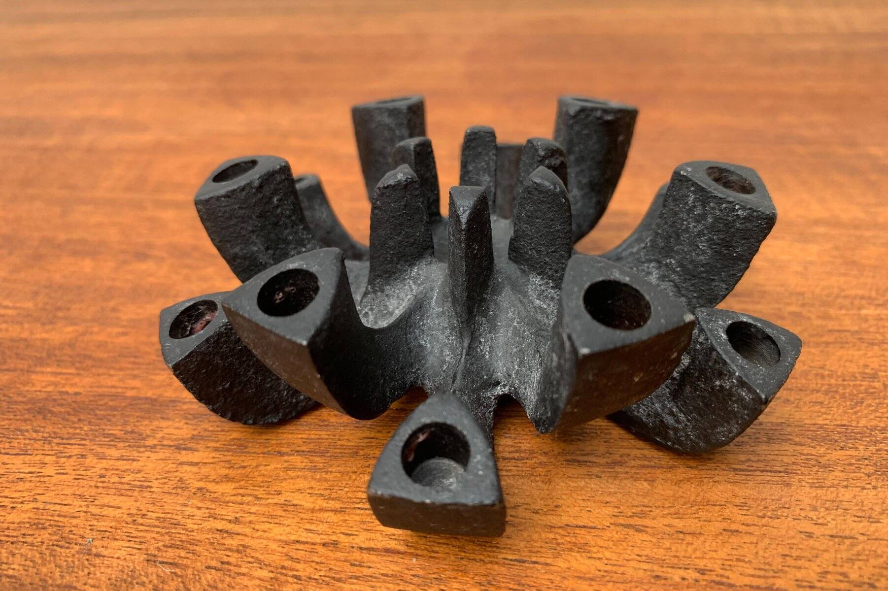 Brutalist cast iron candlestick from mid-century Japan by Jens H. Quistgaard, 1960s.